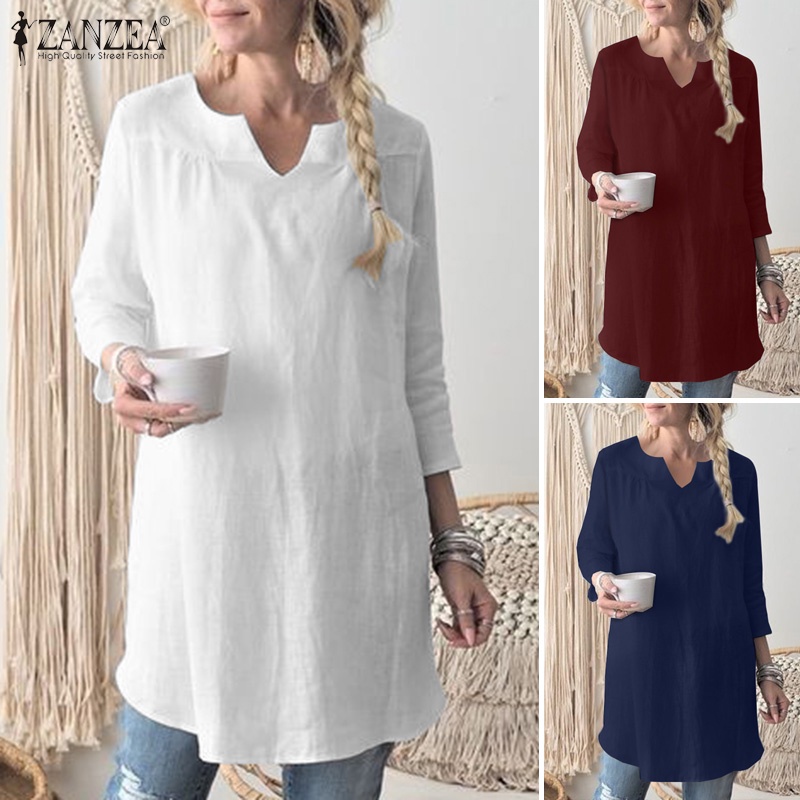 Áo kiểu ZANZEA tay lửng cổ chữ V nữ tính thanh lịch cho nữ