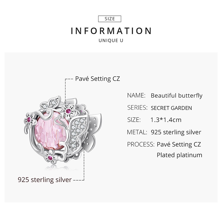 Phụ kiện BAMOER BSC552 bằng bạc 925 họa tiết bướm thời trang dùng làm vòng tay DIY đẹp mắt