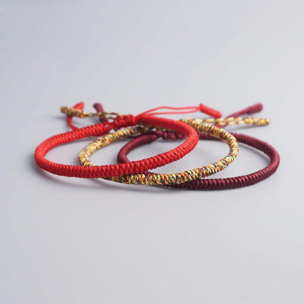 CACTU Set 1 / 3 Vòng Tay Bện Dây Handmade Màu Đỏ Phong Cách Phật Giáo