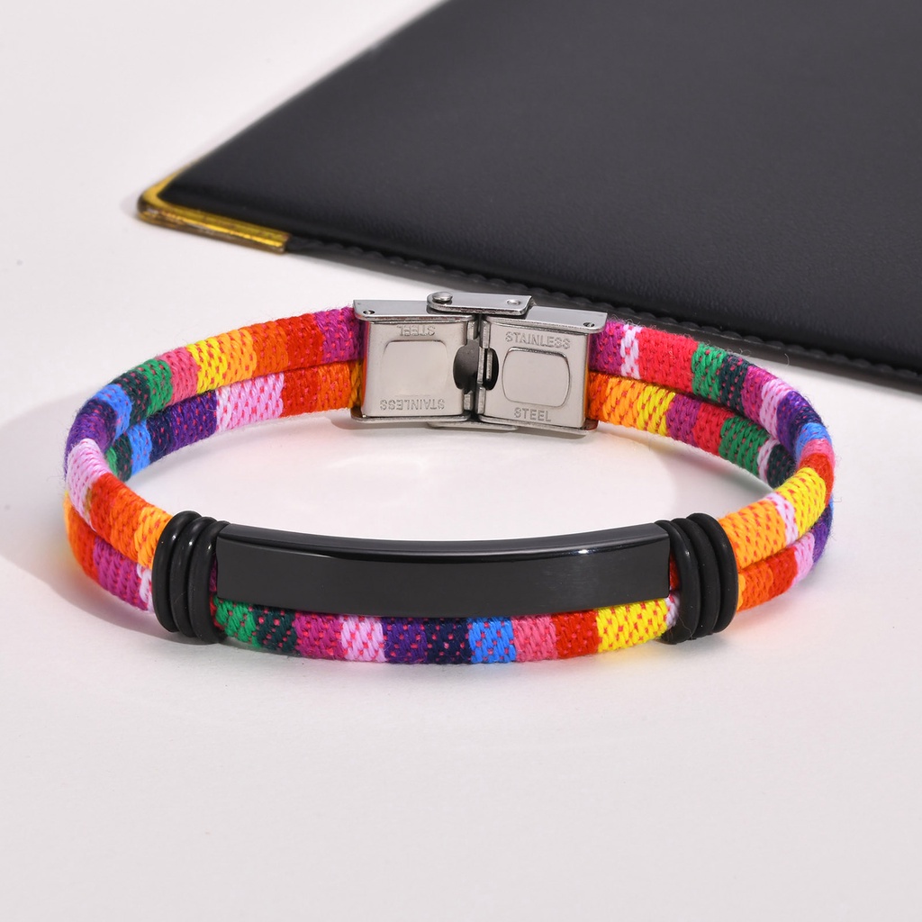 Vnox Vòng Tay Dây Thừng Gắn Thẻ ID Bằng Thép Không Gỉ Phong Cách Bohemia Cho Nam