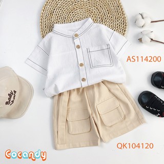[Cocandy Official Store] Áo cộc tay cho bé -áo thô đũi cộc-màu trắng đen cúc gỗ cho bé trai-gái từ 7 đến thumbnail