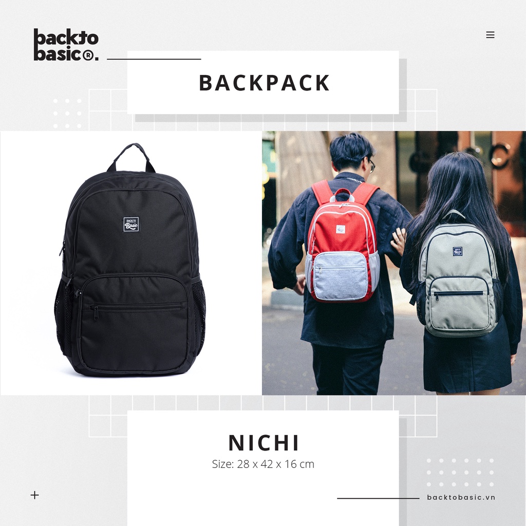 Balo laptop Back To Basic - NICHI chống thấm tốt, nhiều ngăn