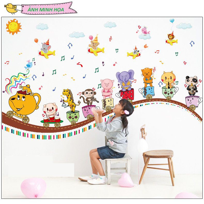 Decal dán tường Đoàn tàu vui nhộn mẫu số 3 AmyShop - decal cao cấp có sẵn giao ngay