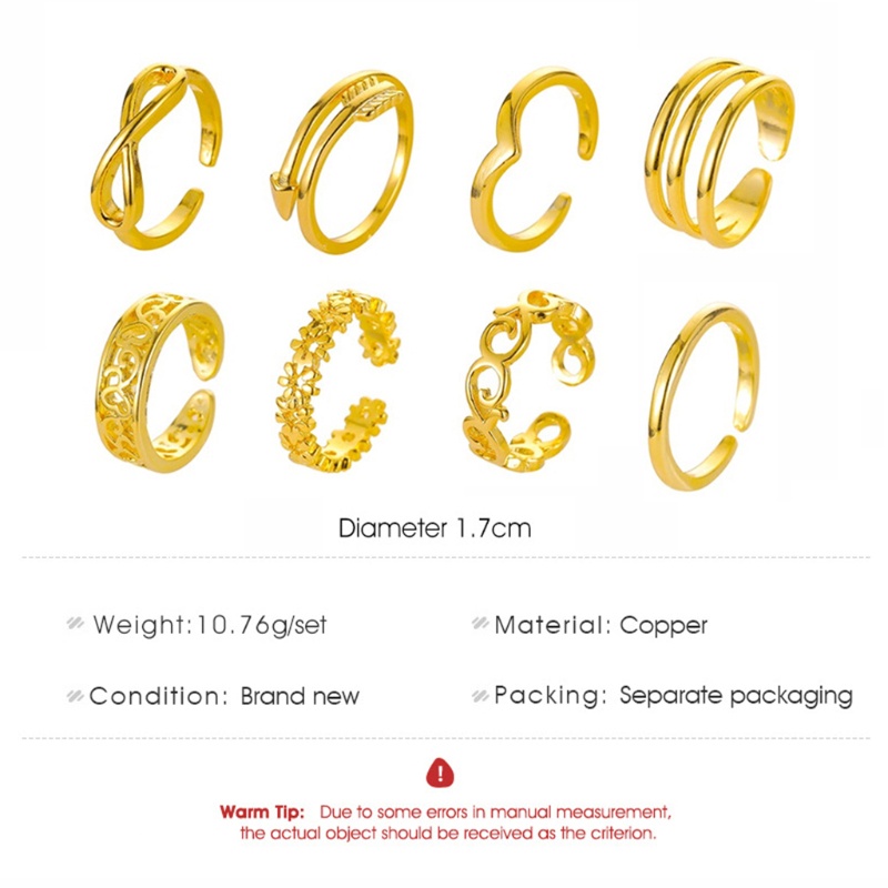Set 8 nhẫn đeo ngón chân màu vàng hồng / bạc tùy chỉnh thời trang mùa hè dành cho nữ