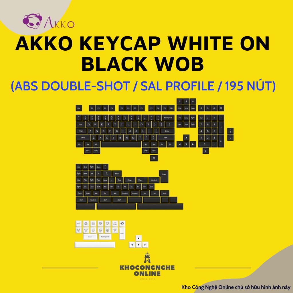 Bộ keycap cho bàn phím cơ AKKO White on Black WoB