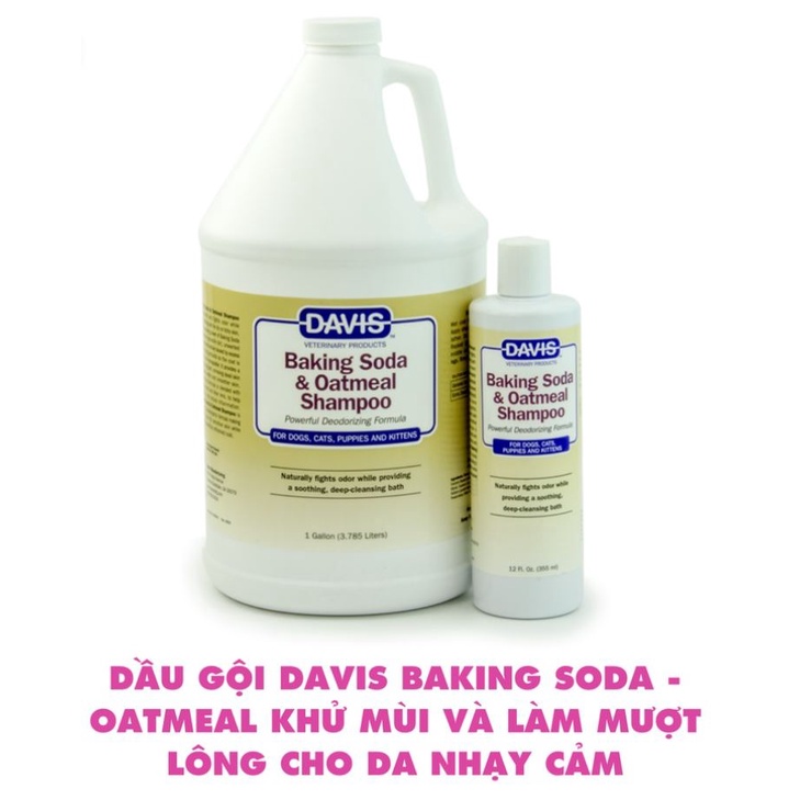 Sữa Tắm Davis Baking Soda &amp; Oatmeal 355ml - Khử Mùi, Mượt Lông cho Chó Mèo Lớn và Nhỏ