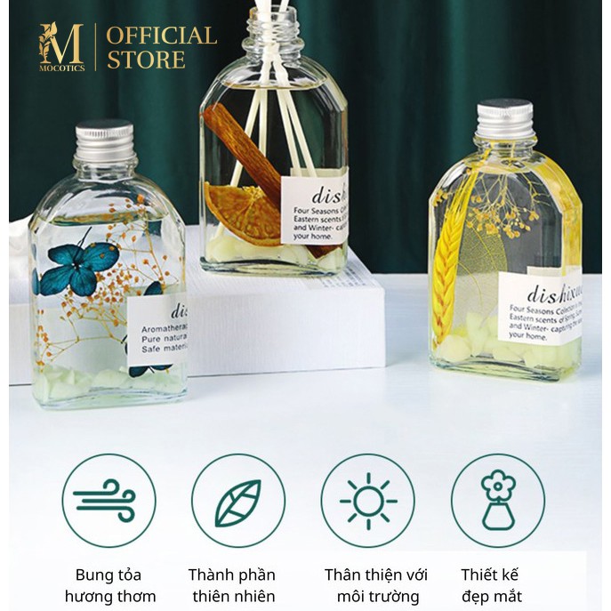 Tinh Dầu Thơm Phòng Phát Sáng Ban Đêm Mocotics 100ML Trang Trí Hoa và Đá Phát Sáng Que Gỗ Tự Khuếch Tán Khử Mùi - LF355