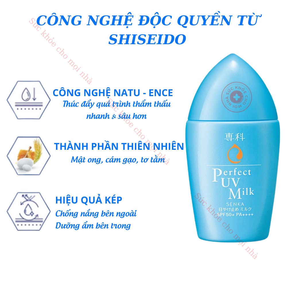 Senka Perfect UV Milk N. Sữa chống nắng dưỡng ẩm ngăn tia UV chống thấm nước và mồ hôi SPF 50+ PA++++ 40ml.01598