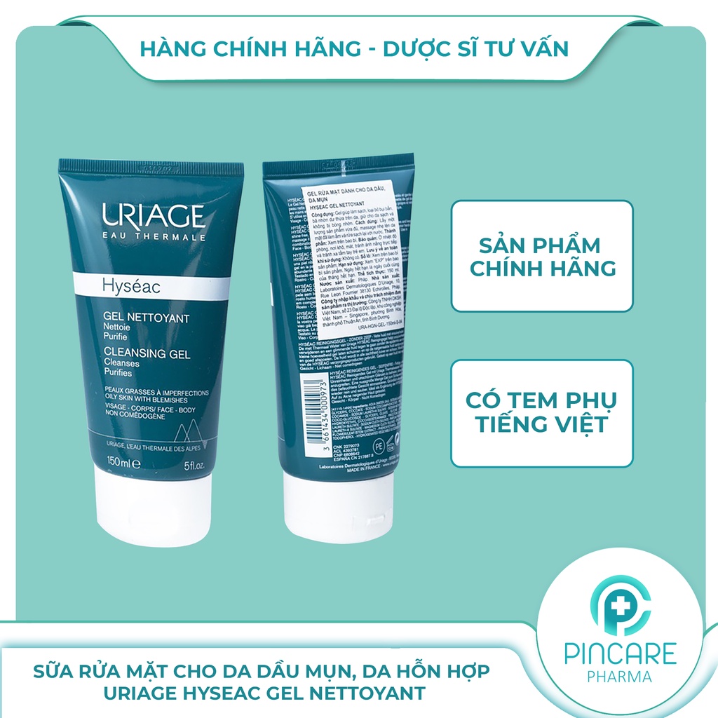 Sữa rửa mặt cho da mụn Uriage Hyseac Gel Nettoyant 150ml - Hàng chính hãng - Nhà thuốc PinCare