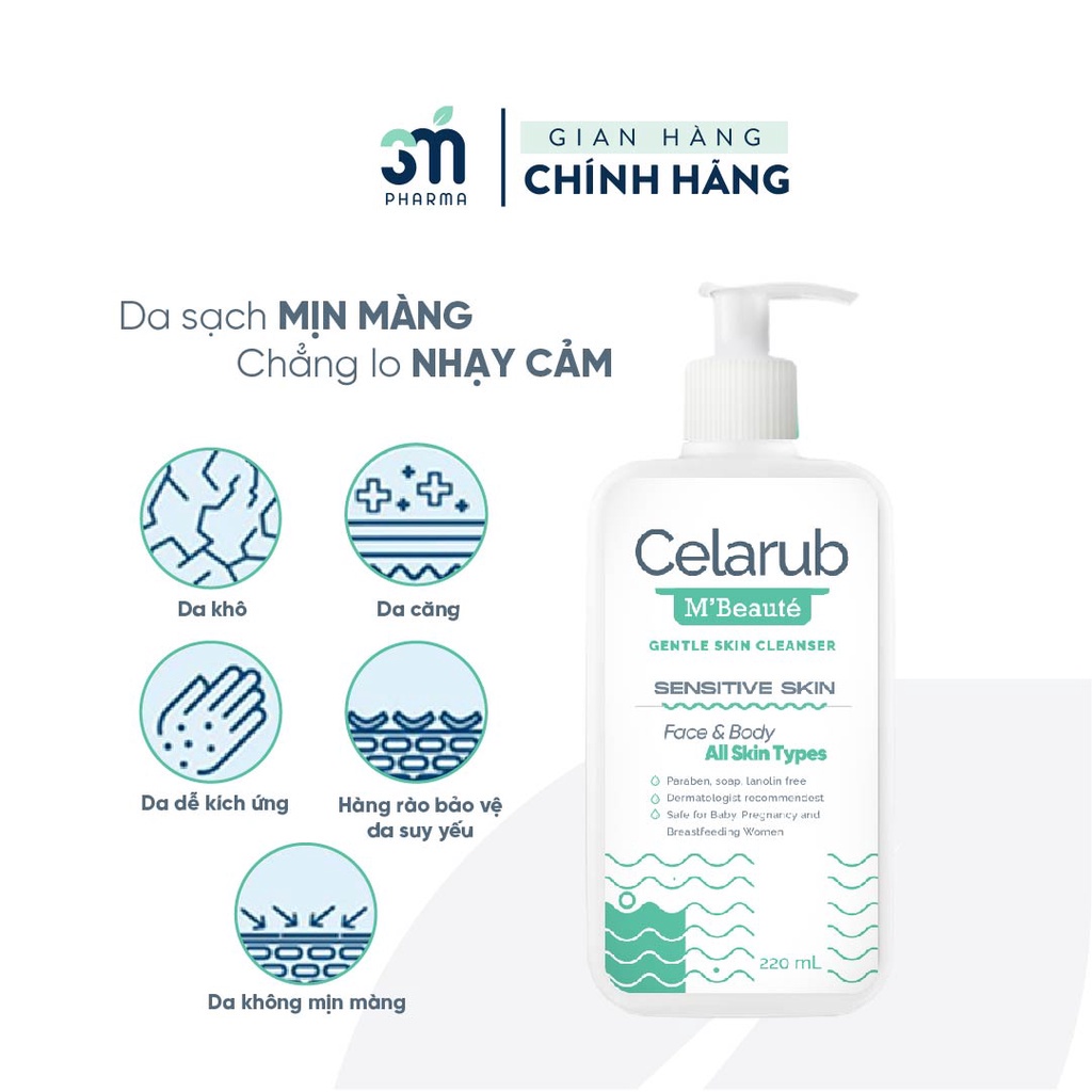 [M'SMARTY] Sữa Rửa Mặt Dịu Nhẹ Celarub Cho Da Nhạy Cảm, Da Khô, Dưỡng Ẩm, Không Chứa Xà Phòng, Cân Bằng Độ pH Cho Da 220