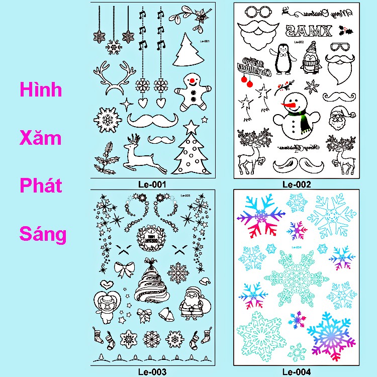 (Hàng Mới Về) HÌNH XĂM TATOO PHÁT SÁNG-Hình Xăm Dán Tạm Thời Phát Sáng 21x15cm Phong Cách Giáng Sinh Noel