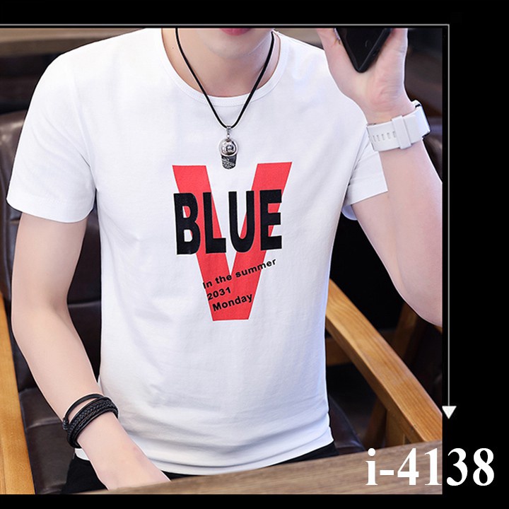 Follow Shop Săn Deal Hot Ngày 13/12 Áo Thun Nam Tay Ngắn In Chữ V BLUE ATN4138 - Market King