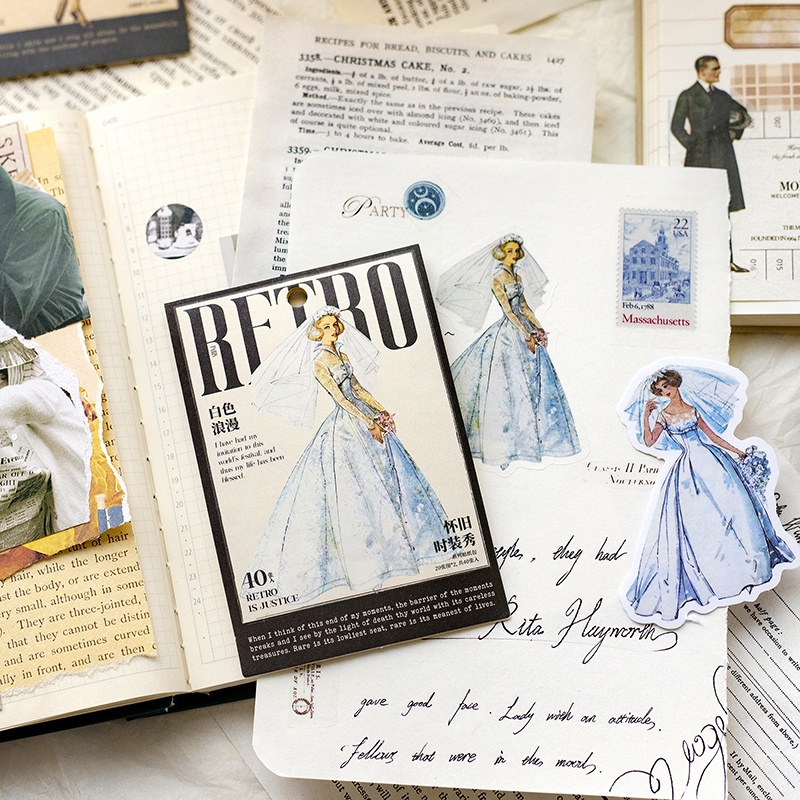 Bộ 40 Miếng Dán Trang Trí Sổ Tay Kiểu Vintage Thời Trang DIY