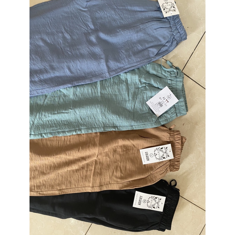 Quần đũi tơ dáng jogger nữ dài bo gấu cạp chun thắt nơ mùa hè nhẹ nhàng thoáng mát thấm hút mồ hôi cực tốt