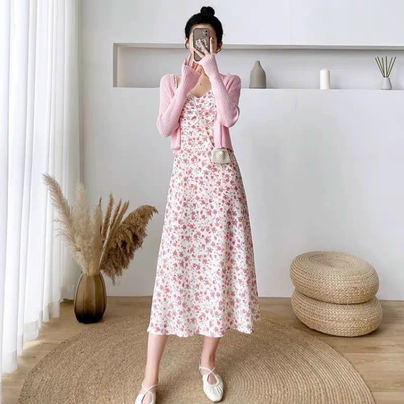 SET ĐẦM HOA HAI DÂY KÈM KHOÁC