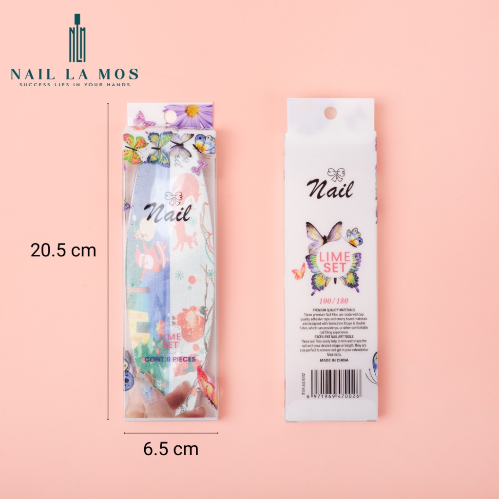 Set 6 chiếc dũa móng hình bán nguyệt Lime Set - loại dày đủ màu chuyên dụng ngành nail