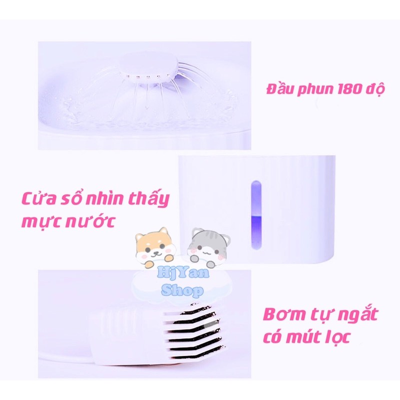 Máy lọc nước uống nước tự động vòi sen cho chó mèo / đài phun nước tự động cho thú cưng  3L + đèn led + bơm tự ngắt