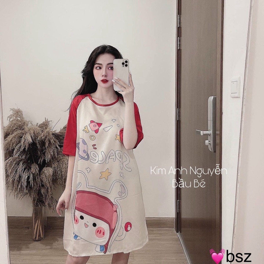 Váy Ngủ Lụa Hoạt Hình Siêu Cute Tay Lỡ + Tay Cộc | BigBuy360 - bigbuy360.vn