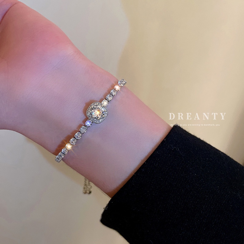 Vòng Tay Đính Đá Kim Cương Hình Vuông Phong Cách Hàn Quốc Thời Trang Dành Cho Nữ