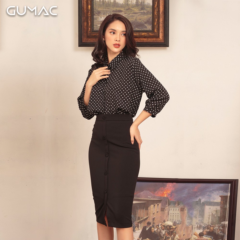 Áo chấm bi tay phồng GUMAC AA469_DEN