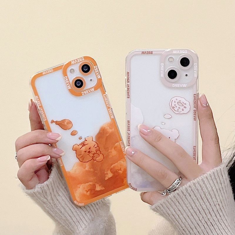 Ốp Điện Thoại Mềm In Hình Gấu Và Đám Mây Cho Compatible for iPhone 13 12 Mini 11 Pro X XR XS Max SE 2020 6 6S 7 8 Plus