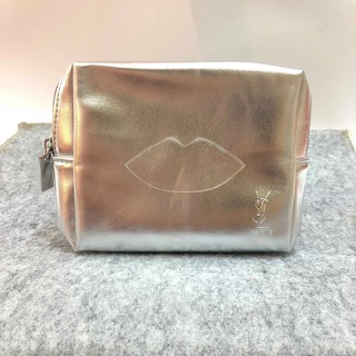 (100% AUTHENTIC) Túi đựng đồ Makeup YSL bạc nhỡ