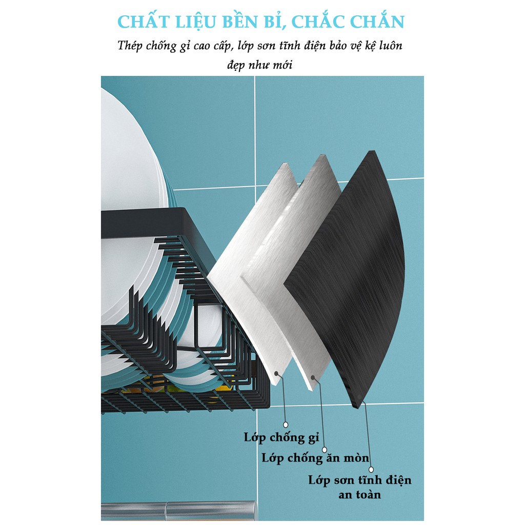 [ 𝐅𝐑𝐄𝐄𝐒𝐇𝐈𝐏 ] Kệ chén đa năng trên bồn rửa, không gỉ, chịu lực 80kg