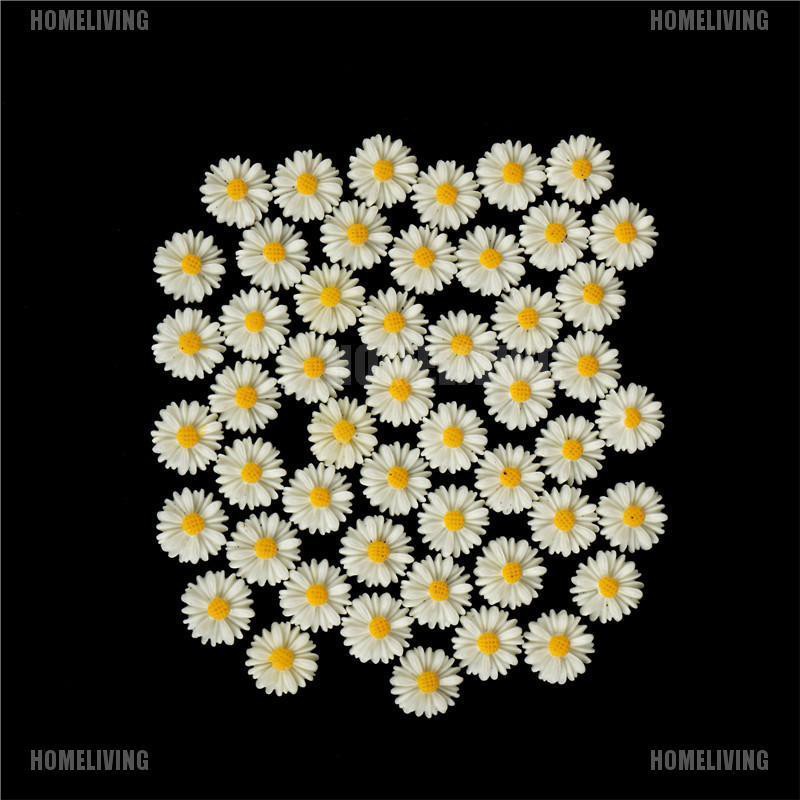 Set 50 Hoa Cúc Trắng Bằng Nhựa resin Dùng Làm Trang Sức DIY