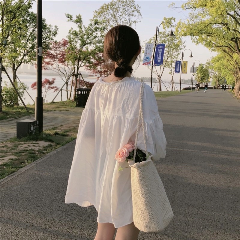 ◊(SẴN) Áo babydoll form rộng oversize ulzzang giả váy đầm giấu quần đi học du lịch Tết bigsize | BigBuy360 - bigbuy360.vn