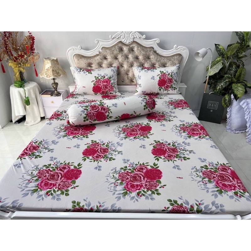 Bộ Drap thun hàn quốc 4 món mẫu hoa hồng siêu đẹp