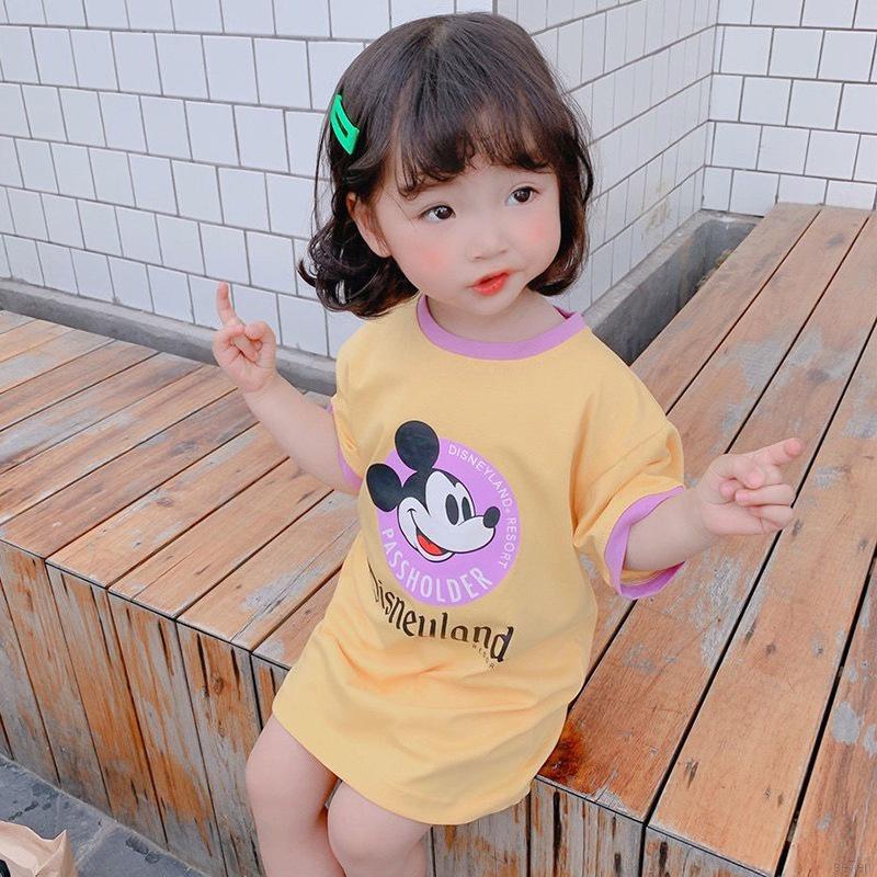 Đầm công chúa ngắn tay in họa tiết hoạt hình phong cách Hàn Quốc dễ phối đồ dành cho các bé gái