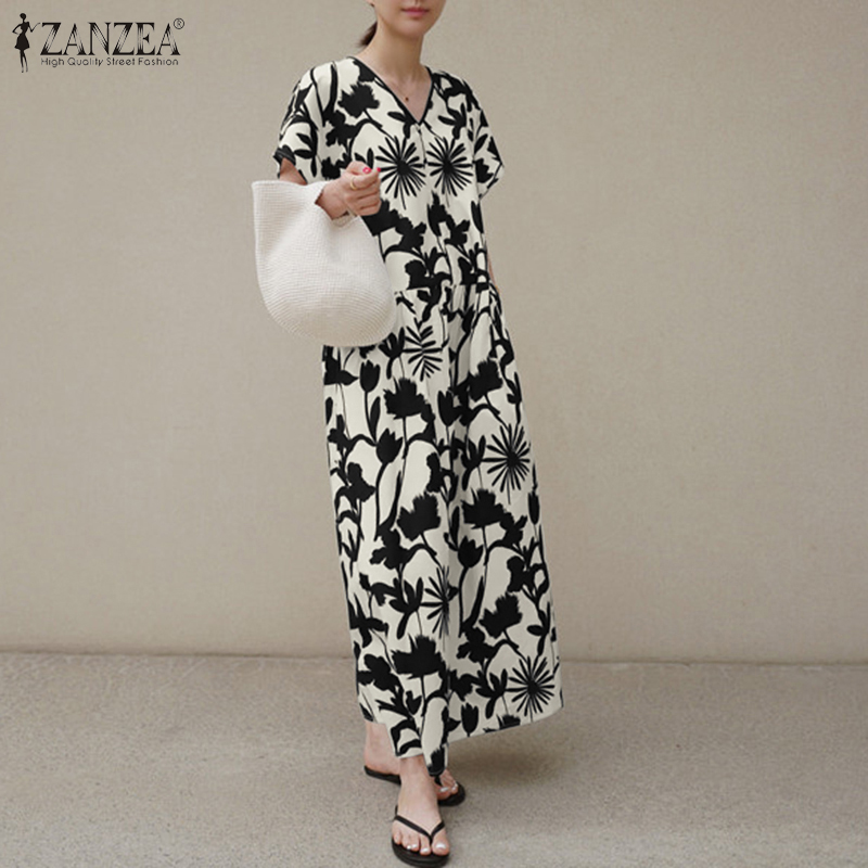 Đầm ZANZEA tay ngắn in hoa phối túi bên thời trang cho nữ | BigBuy360 - bigbuy360.vn