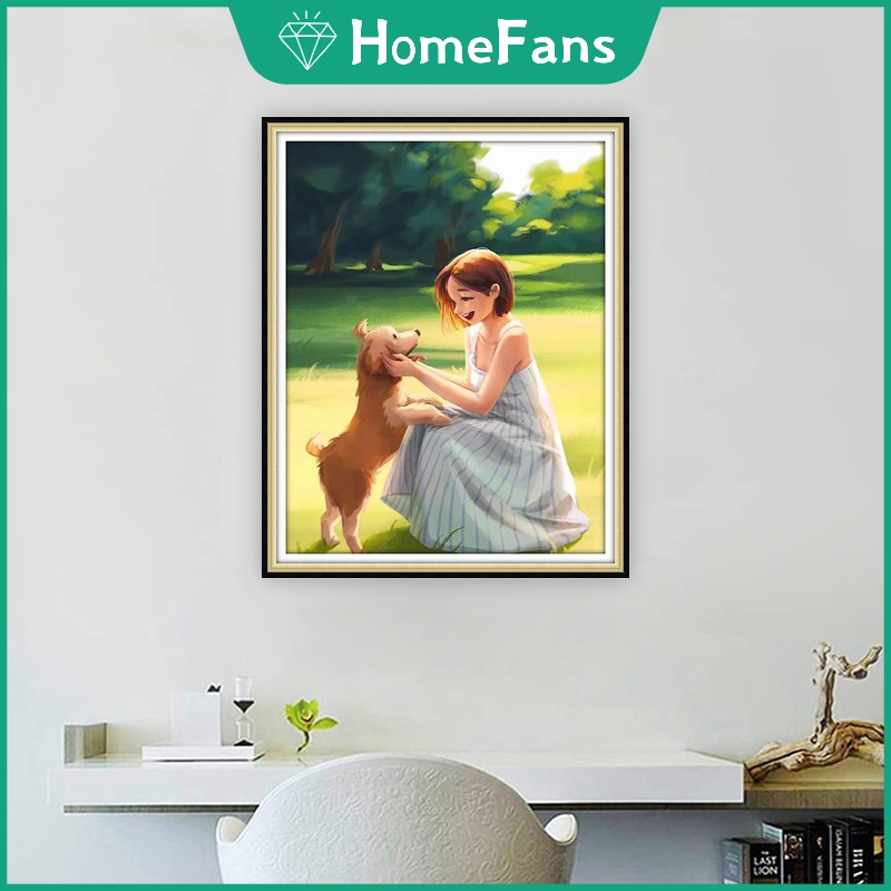 Bộ Tranh Đính Đá 5D Tự Làm 30x40cm / 40x50cm Hình Người Và Thú Cưng Dễ Thương Trang Trí Nhà Cửa