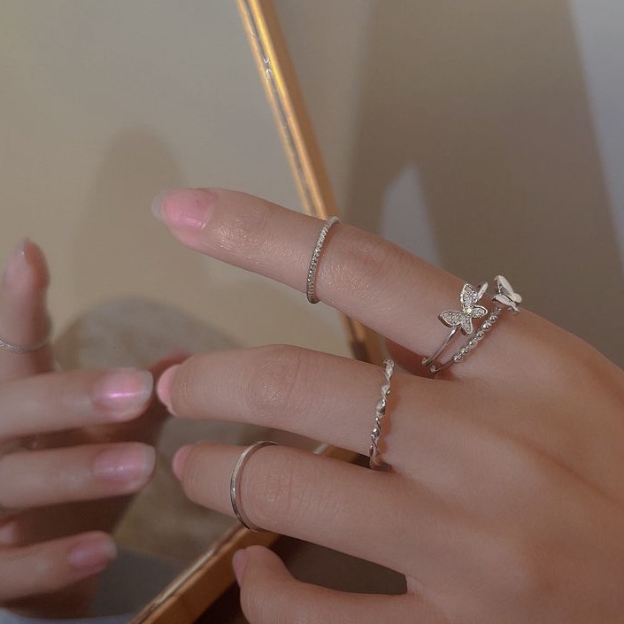 Bộ 4 nhẫn hợp kim một lớp và hai lớp trang trí bươm bướm phong cách Hàn Quốc thời trang cho nữ