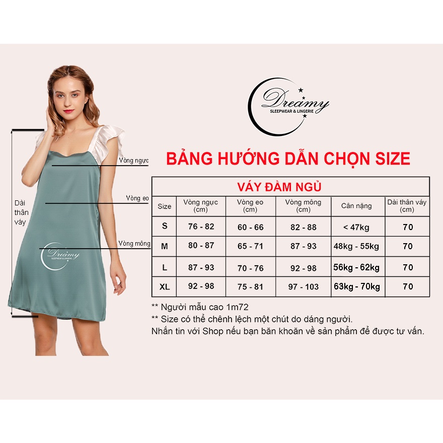 Đầm mặc nhà ngủ lụa mềm mịn dáng suông cổ vuông phối tay cánh tiên trắng Dreamy VS21