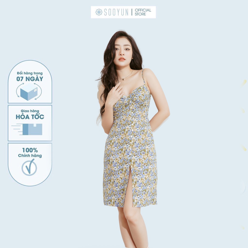 Váy nữ SOOYUN hai dây hoa xanh cúc SVA014