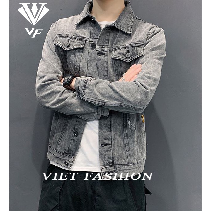 ÁO KHOÁC JEAN NAM XÁM LÔNG CHUỘT CAO CẤP THỜI TRANG CHẤT LIÊU ĐẸP VIET FASHION AKLC