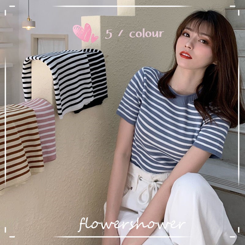Áo thun tay ngắn kẻ sọc ngang dành cho bạn nữ