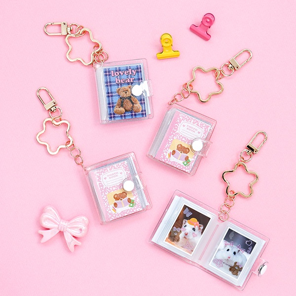 DAISO Collect Book Sổ lưu trữ ảnh/thẻ hình ảnh dễ thương có móc khóa màu hồng/đen