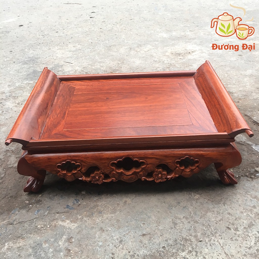 Khay trà cuốn gỗ hương ta màu đỏ kèm khay inox hứng nước sang trọng Gốm Sứ Bát Tràng Đương Đại