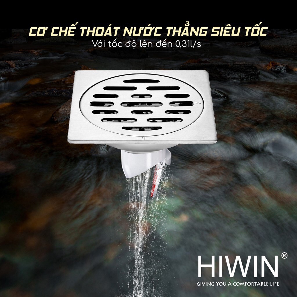 Thoát sàn ngăn mùi chống trào ngược cao cấp mặt mờ Hiwin FD-1001 100x100