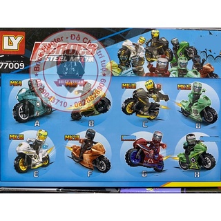 LY 77009 marvel super heroes Combo 8 mô hình nhân vật ironman đi motor