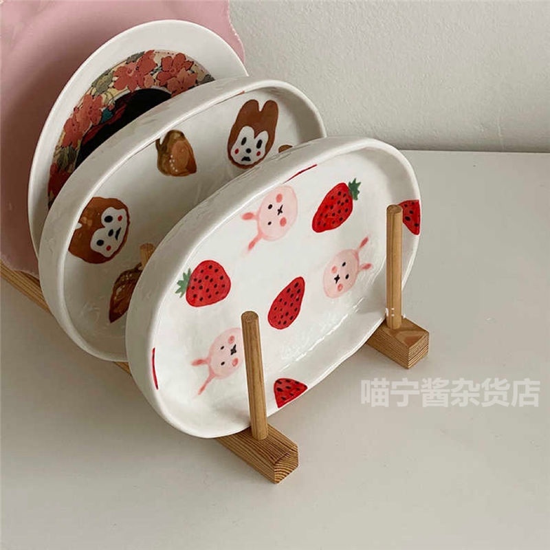 Đĩa Sứ Đựng Thức Ăn Tráng Miệng Họa Tiết Búa Đập Bênh Thủ Công Sáng Tạo Dễ Thương Niche
