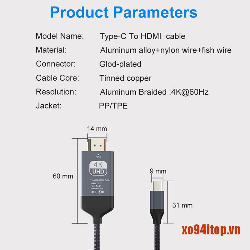 Cáp Chuyển Đổi Usb Type C Sang Hdmi Thunderbolt 3 Cho Macbook