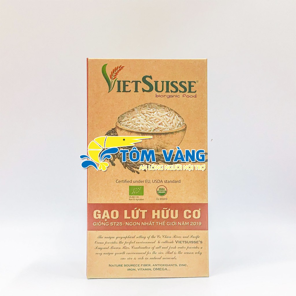 Gạo lứt hữu cơ/Gạo lức hữu cơ VietSuisse 1kg - Tôm Vàng