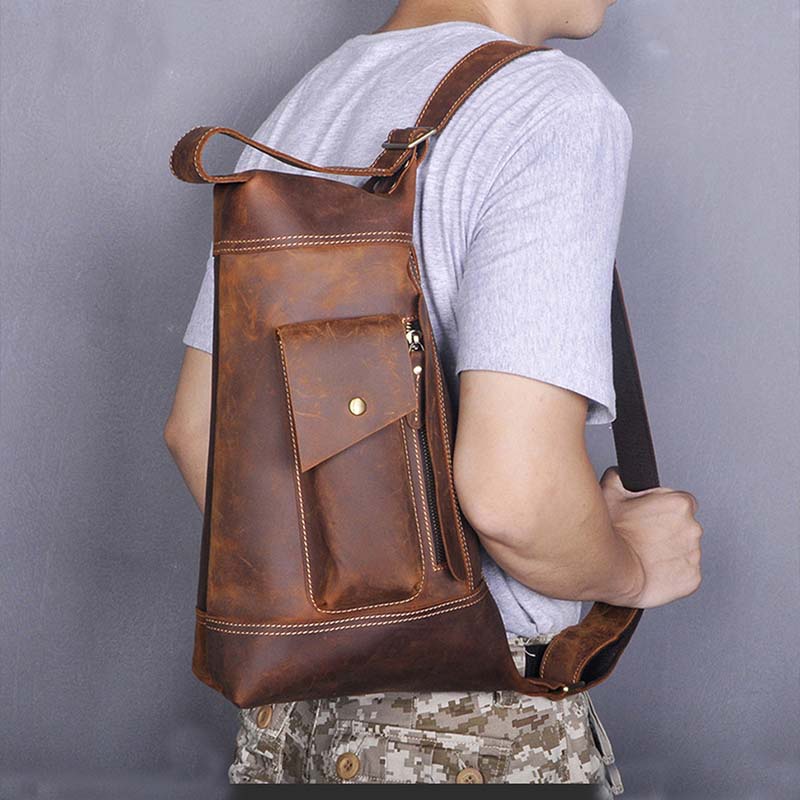 Túi Đeo Chéo Ngực Chất Liệu Da Bò Cỡ Lớn Phong Cách Vintage Cho Nam