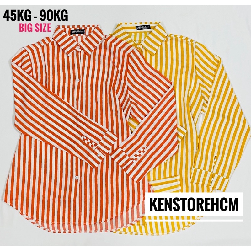 Big Size, đủ size - Áo Sơ Mi Nữ Sọc - Vải Mát - ít nhăn
