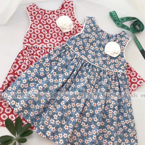 Đầm bé gái EMB Kids chất lụa thô mềm sát nách đính hoa ngực size 2-8 tuổi