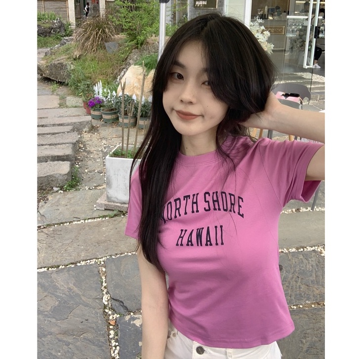 Áo Thun Tay Ngắn Cổ Tròn In Họa Tiết Phong Cách Hàn Quốc Thời Trang Cho Nữ