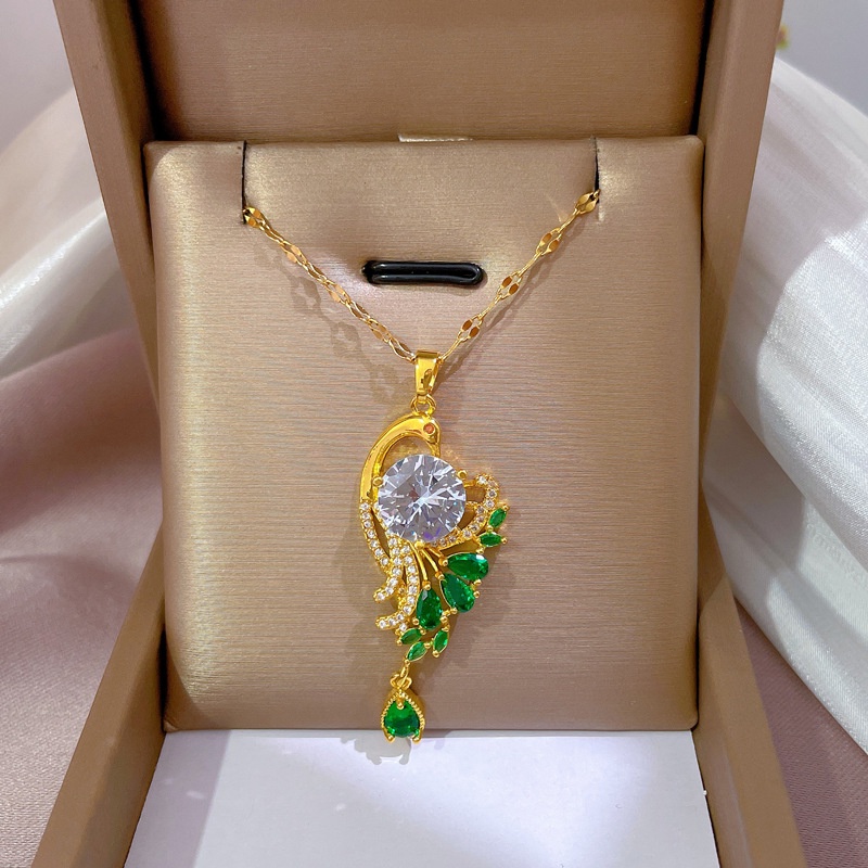 Vòng cổ Thép Titan Hình Chim Công Sang Trọng Cho Nữ